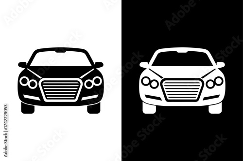 Black and White Car Icon for Auto Industry Design.
