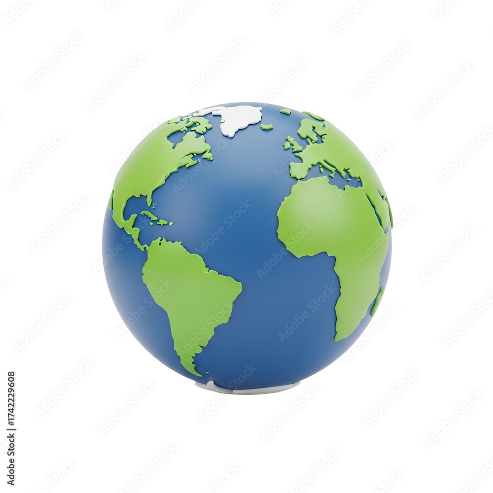 Naklejka premium Stylized 3D Earth Globe with Continents planet world