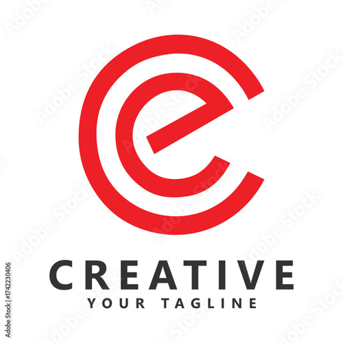 Creative Logo with Stylized Red Letter E and Concentric Circles
