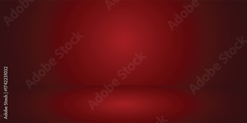Red room background. Abstract empty studio. Horizontal bg. Light scene for product. Simple 3d backdrop. Gradient table. Minimal texture blank wall and floor. Skyline mockup. Vector illustration