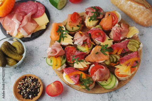 Oblozeny chlebicek or just chlebicek, traditional open sandwich in Czech Republic