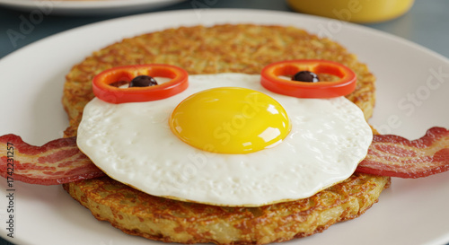 Halloween monster brunch with egg, hash brown and bacon details