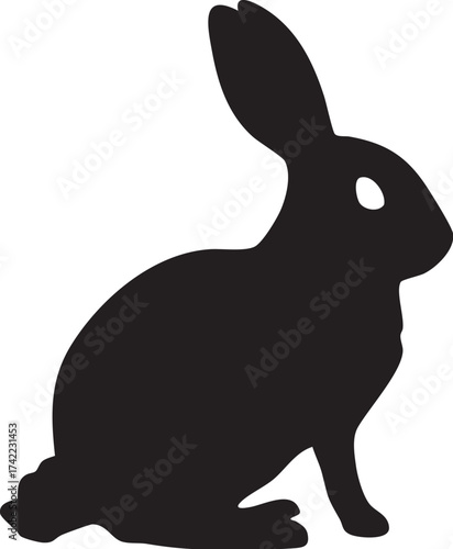 Black Rabbit Silhouette Vector: Sitting Bunny Profile, Easter Animal Graphic, and Minimalist Nature Design

