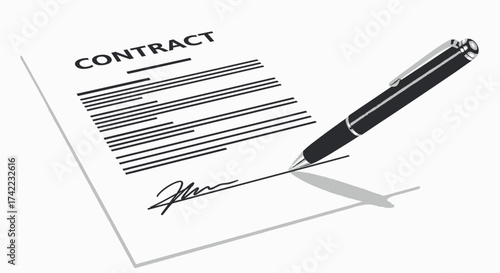 A pen signing a contract on white paper, symbolizing agreement and commitment.