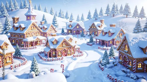 Gingerbread Village Scene in Winter Wonderland