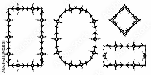 Collection of four unique black gothic ornate frames and borders with sharp spiky elements