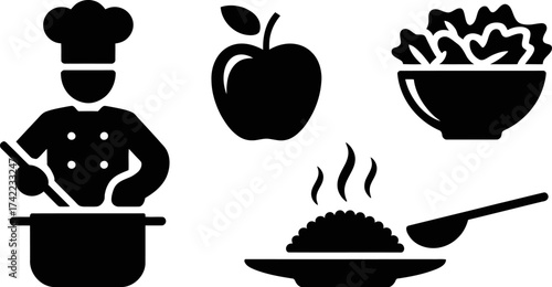 Chef preparing food with fresh ingredients and a delicious dish