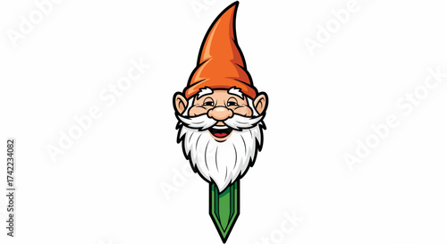 Flat vector cheerful garden gnome character with pointy hat and beard