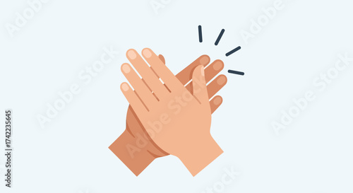 Two hands, one light and one dark, clapping together with radiating lines.