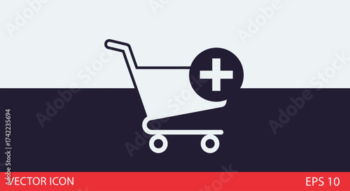 A simple white shopping cart icon with a plus sign, representing adding items to a purchase.
