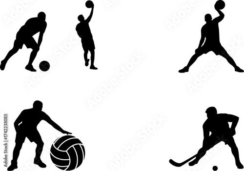 Dynamic silhouettes of athletes engaged in various sports activities
