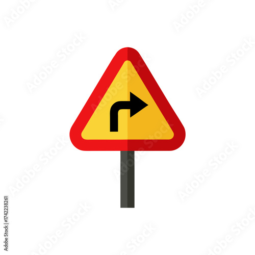 Warning sign for a sharp right turn on a road