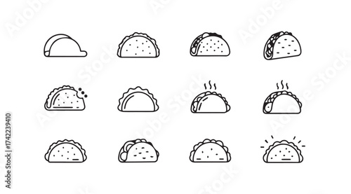 Hand drawn taco icons collection delicious mexican food illustrations sketchy style vector