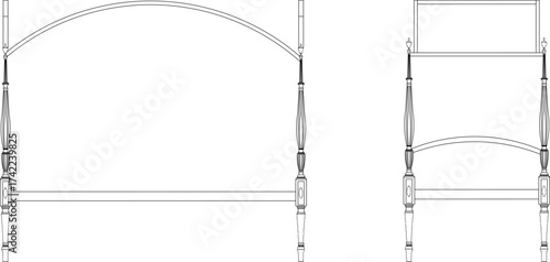 Vector sketch illustration silhouette of wooden furniture design with classical mythology decoration ornament vintage neoclassical abstract modern 
