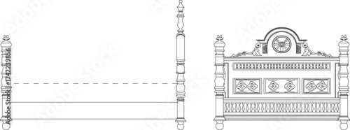 Vector sketch illustration silhouette of wooden furniture design with classical mythology decoration ornament vintage neoclassical abstract modern