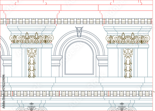 Vector sketch illustration silhouette of classic vintage neoclassical house ornament design