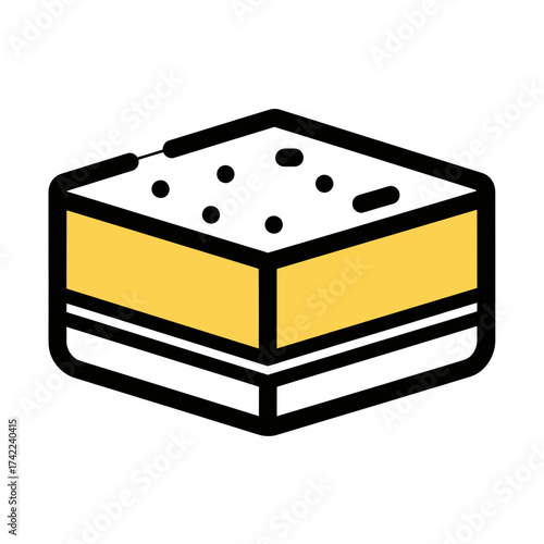 Delicious layered dessert with white top and yellow middle black outline.