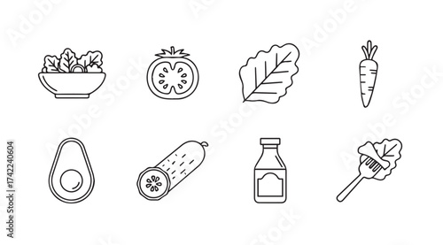 Collection of fresh healthy food ingredients for salad preparation and healthy eating vector