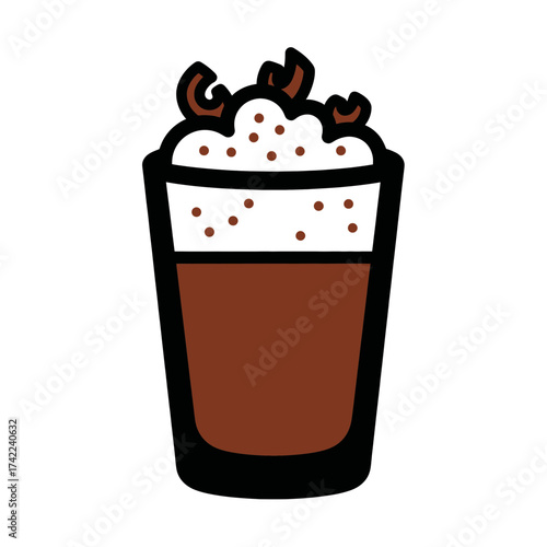 Delicious coffee drink with whipped cream and chocolate shavings tasty beverage.