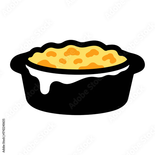 Delicious baked casserole dish with golden topping and black bowl.