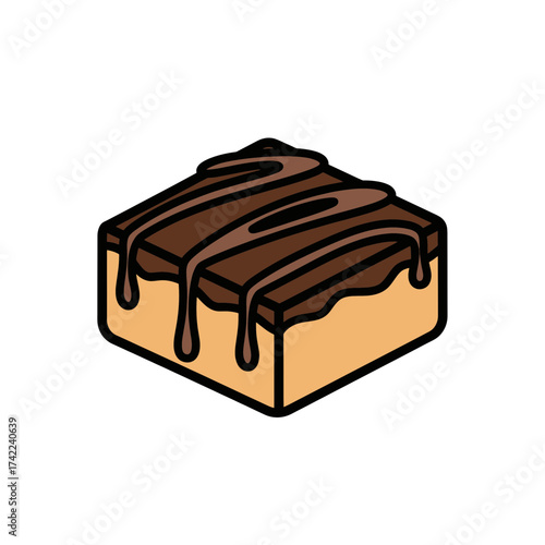 Delicious square cake with chocolate icing and drizzles a sweet treat.