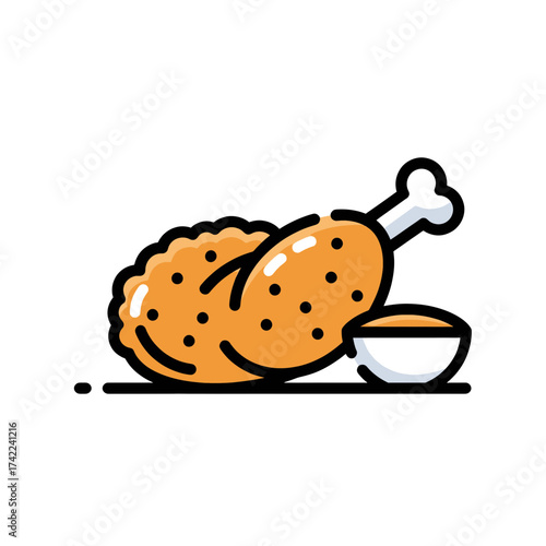 Delicious Fried Chicken and Sauce Illustration for Food Lovers.