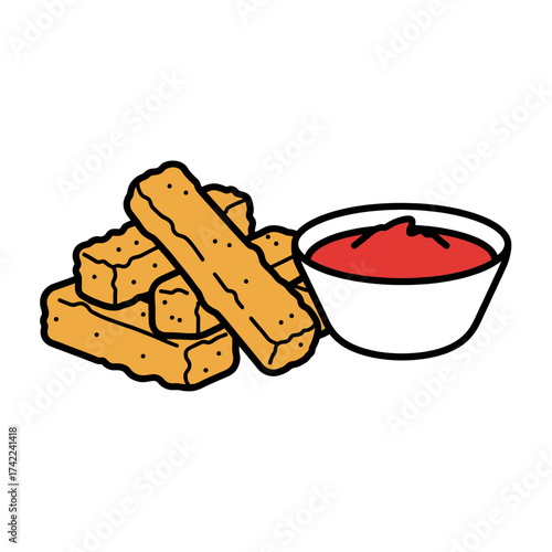 Golden fried chicken nuggets with ketchup in a white bowl delicious snack.