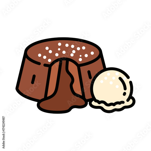 Chocolate lava cake with vanilla ice cream a delicious dessert.