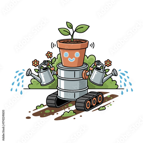 Robot Planter A Charming Illustration of Nature and Technology Together