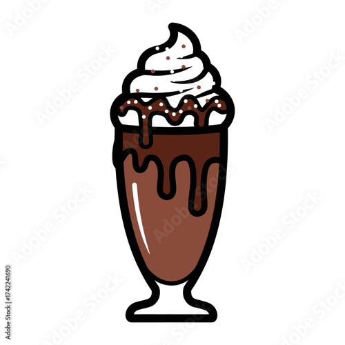 Delicious chocolate milkshake with whipped cream and chocolate syrup.