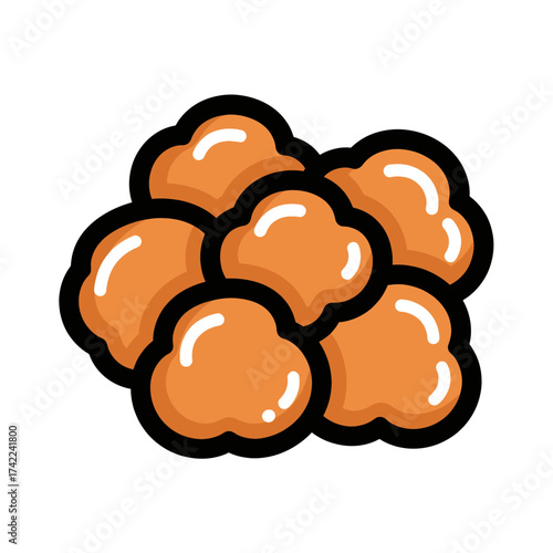 Delicious and appetizing fried food illustration with black outline and white background.