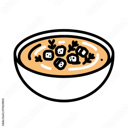 Delicious bowl of soup with tofu and herbs perfect for a meal.