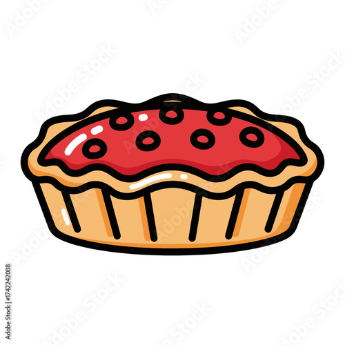 Delicious baked pie with red filling and round toppings a sweet dessert.