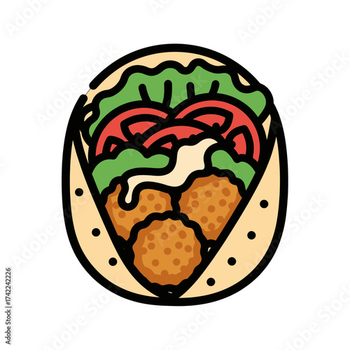 Delicious falafel wrap with fresh vegetables and creamy sauce.