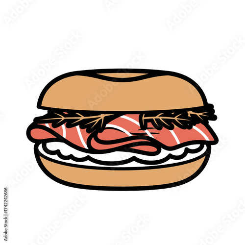 Delicious bagel sandwich with salmon and fresh herbs a tasty meal.