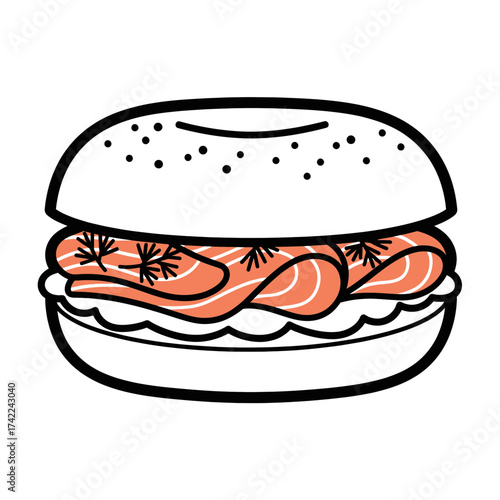 Delicious bagel sandwich with smoked salmon and dill a tasty meal.