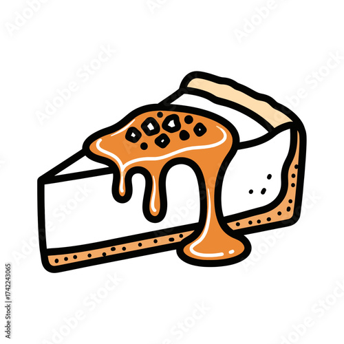 Delicious slice of cheesecake with caramel topping a sweet dessert.