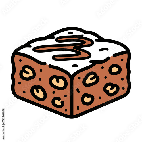 Delicious Brownie Dessert with White Frosting and Chocolate Drizzle.