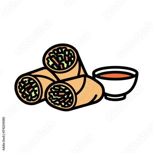 Delicious spring rolls with dipping sauce a tasty Asian cuisine.