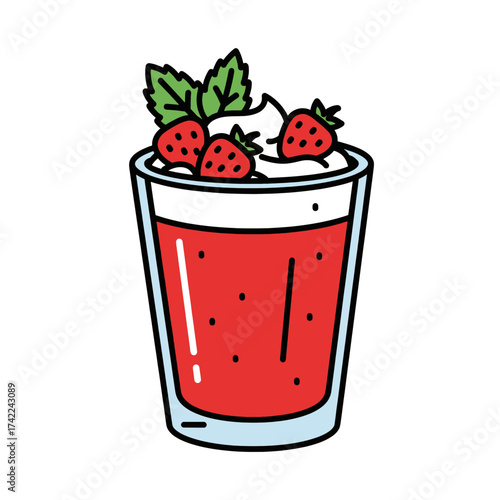 Refreshing strawberry drink with whipped cream and mint leaves a delicious summer treat.