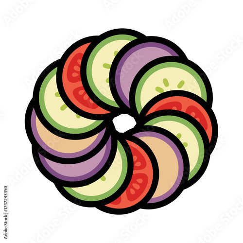 Colorful vegetable slices arranged in a circular pattern a culinary delight 1.