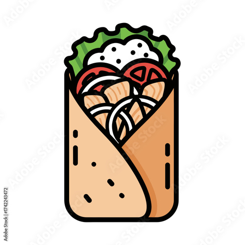 Delicious and colorful burrito with fresh ingredients and a tasty filling.