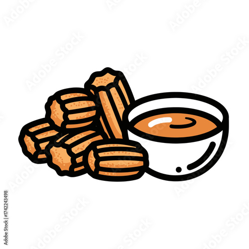 Delicious golden fried churros with a side of chocolate dipping sauce a sweet treat.