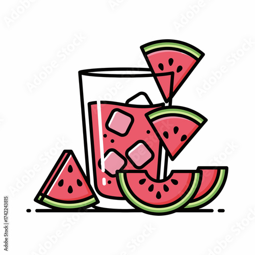 Refreshing watermelon juice with ice and watermelon slices summer drink 1.