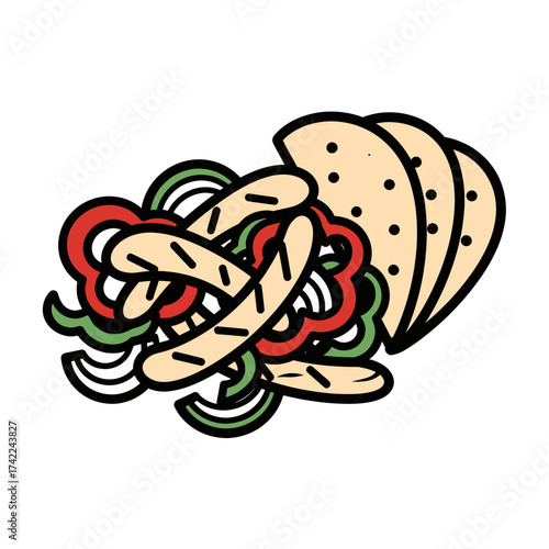 Delicious and colorful illustration of a tasty Mexican fajita dish.