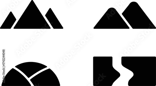 Set of stylized mountain and landscape icons for design