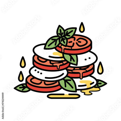 Stack of Caprese Salad with Basil and Balsamic Glaze.