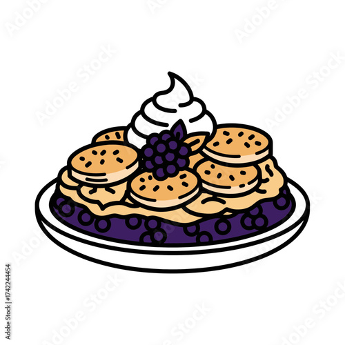 Delicious blueberry cobbler with whipped cream on a plate.