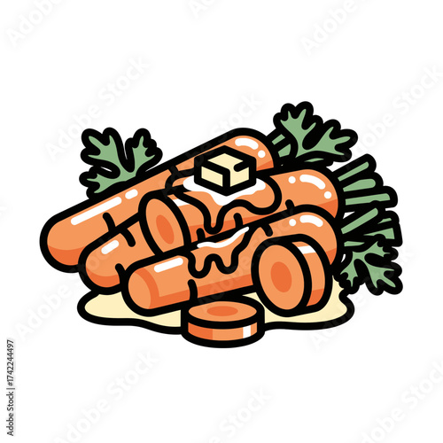 Delicious cooked carrots with butter and parsley a healthy meal.