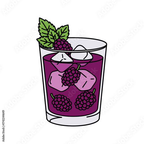 Refreshing summer drink with blackberries and mint a cool beverage.